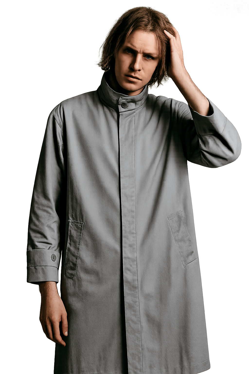 Light Gray Coat with High Collar - AI Generated
