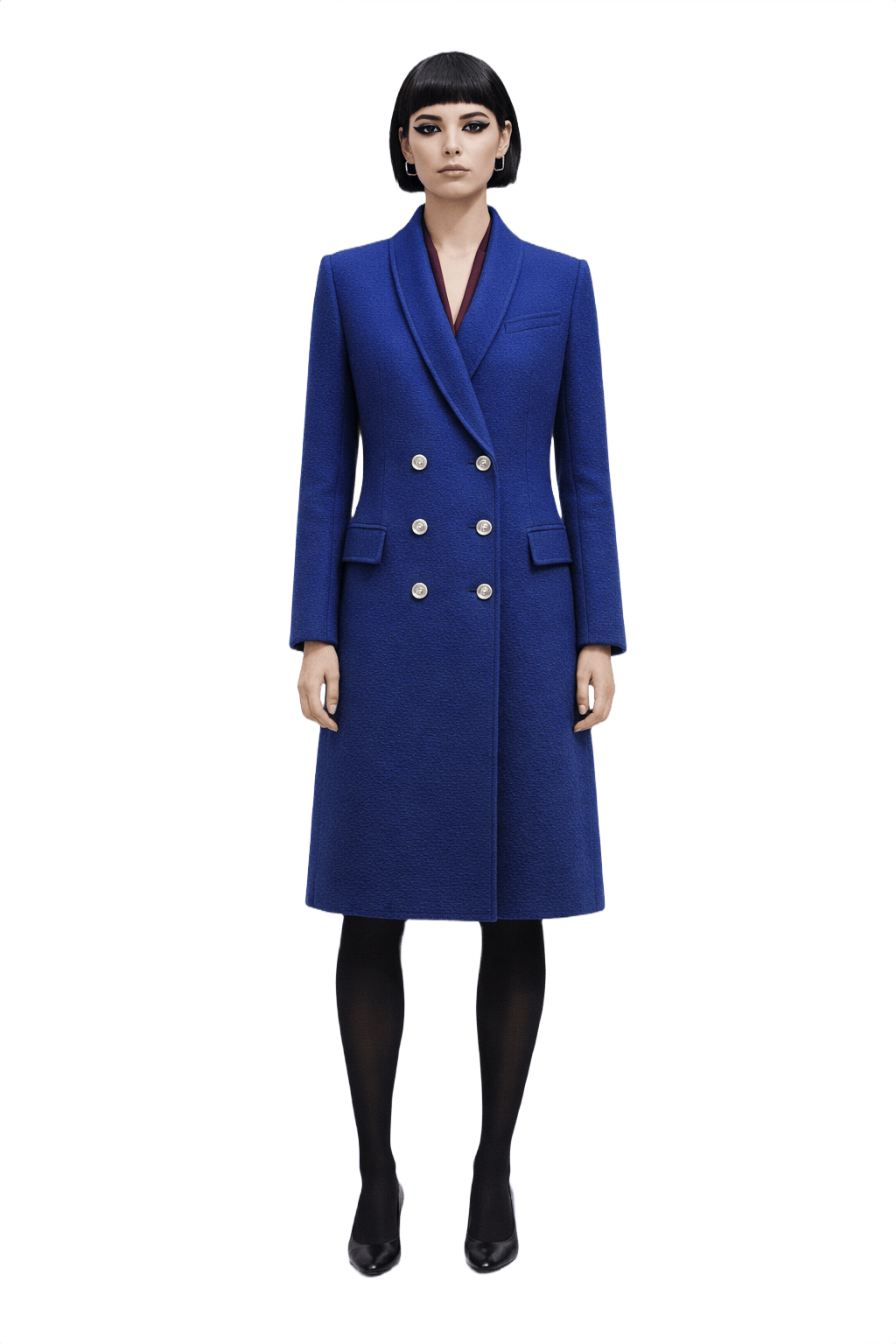 60s L. Magnin Vivid Cobalt Blue Wool Coat - Model