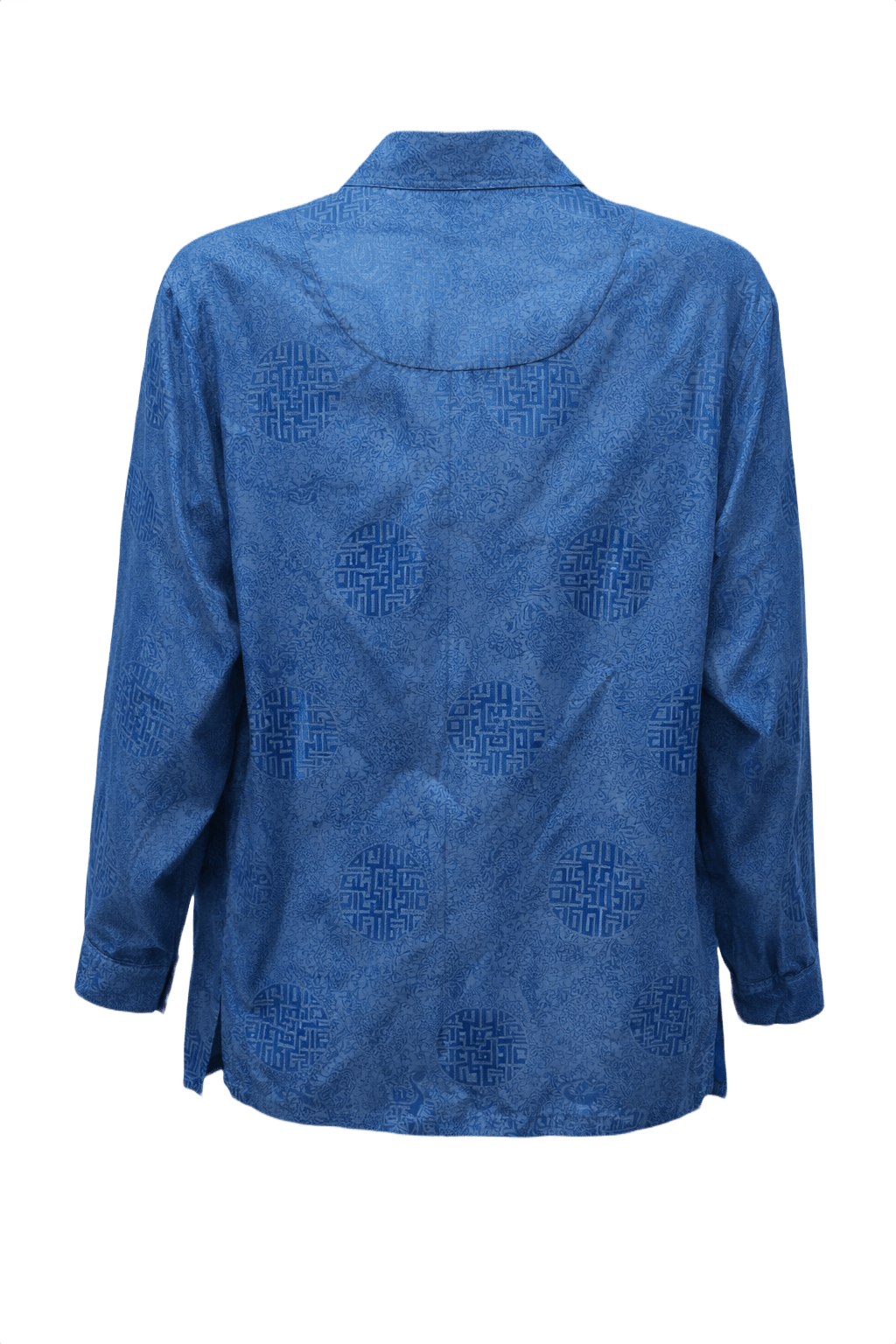 90s GRANDMA MADE IT Royal Blue Satin Brocade Shirt - Back View