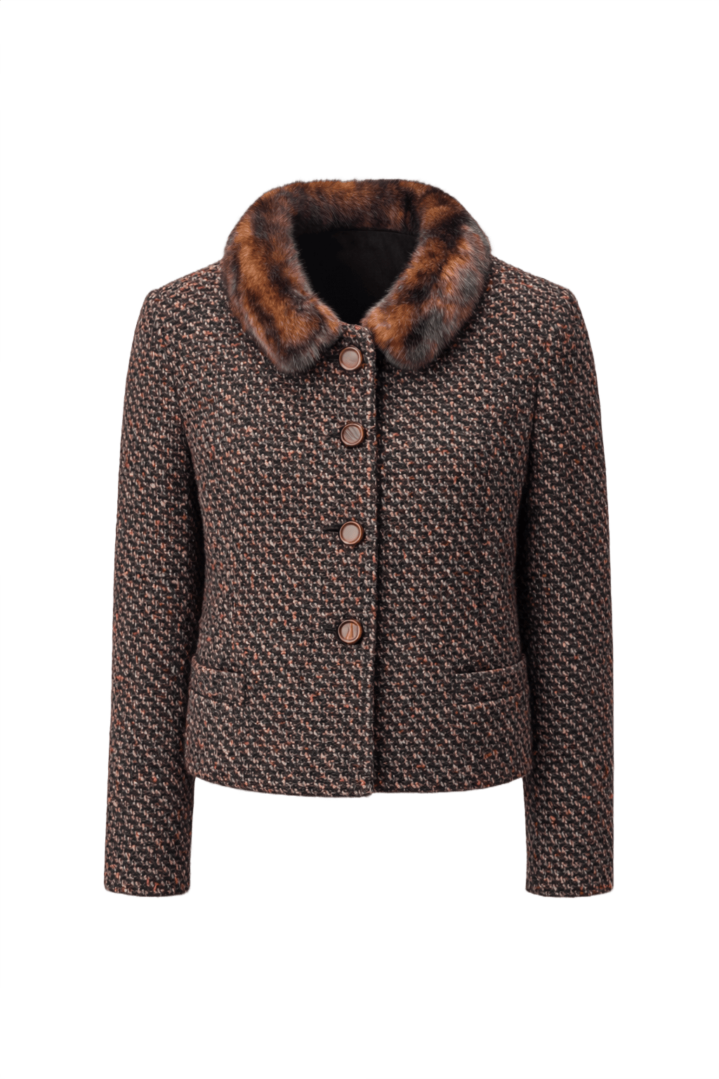 60s Glorious Better Tweed Wool Jacket w/Mink - Front View