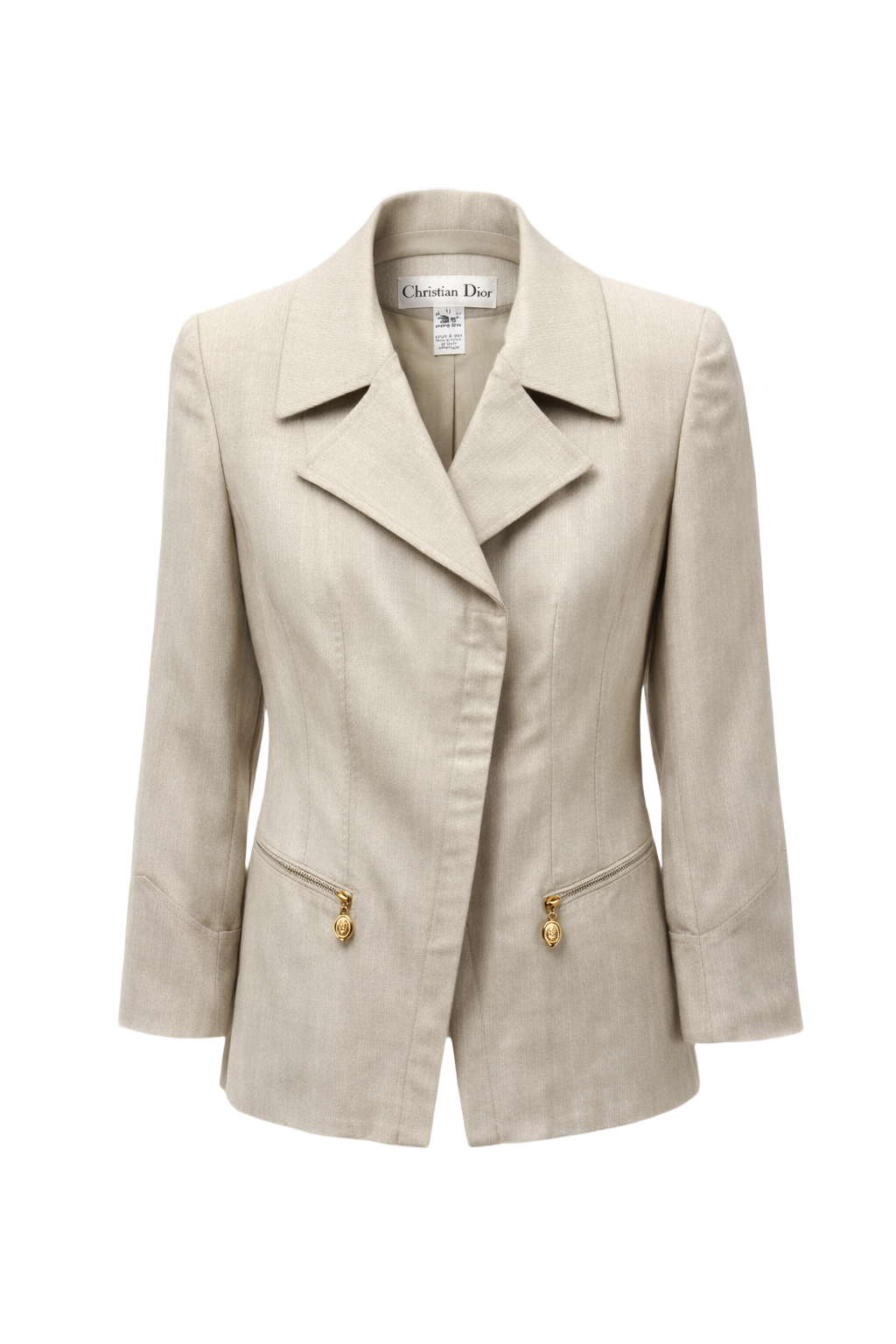 80s Christian Dior Cream Wool Blazer - Front View