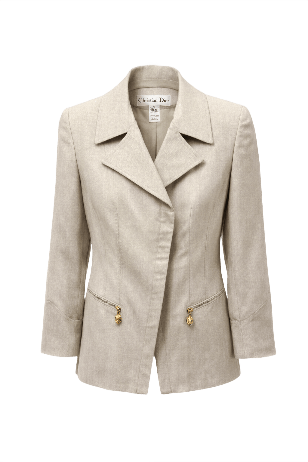 80s Christian Dior Cream Wool Blazer - Front View