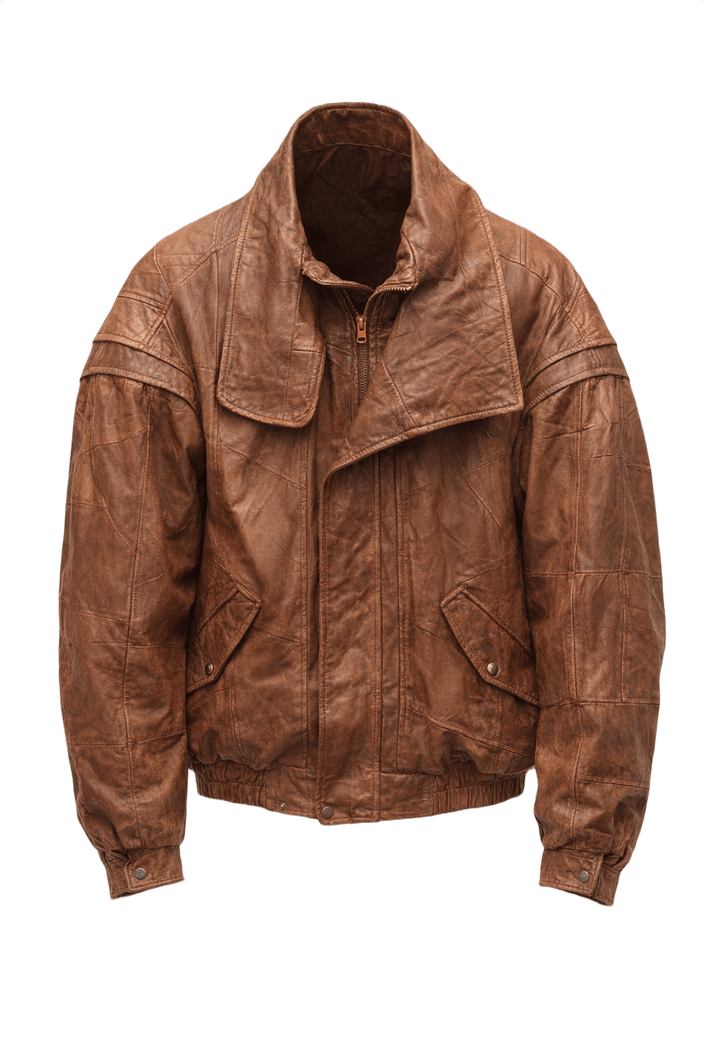 80s GRANDMA DID IT BETTER Brown Leather Oversized Jacket - Front View