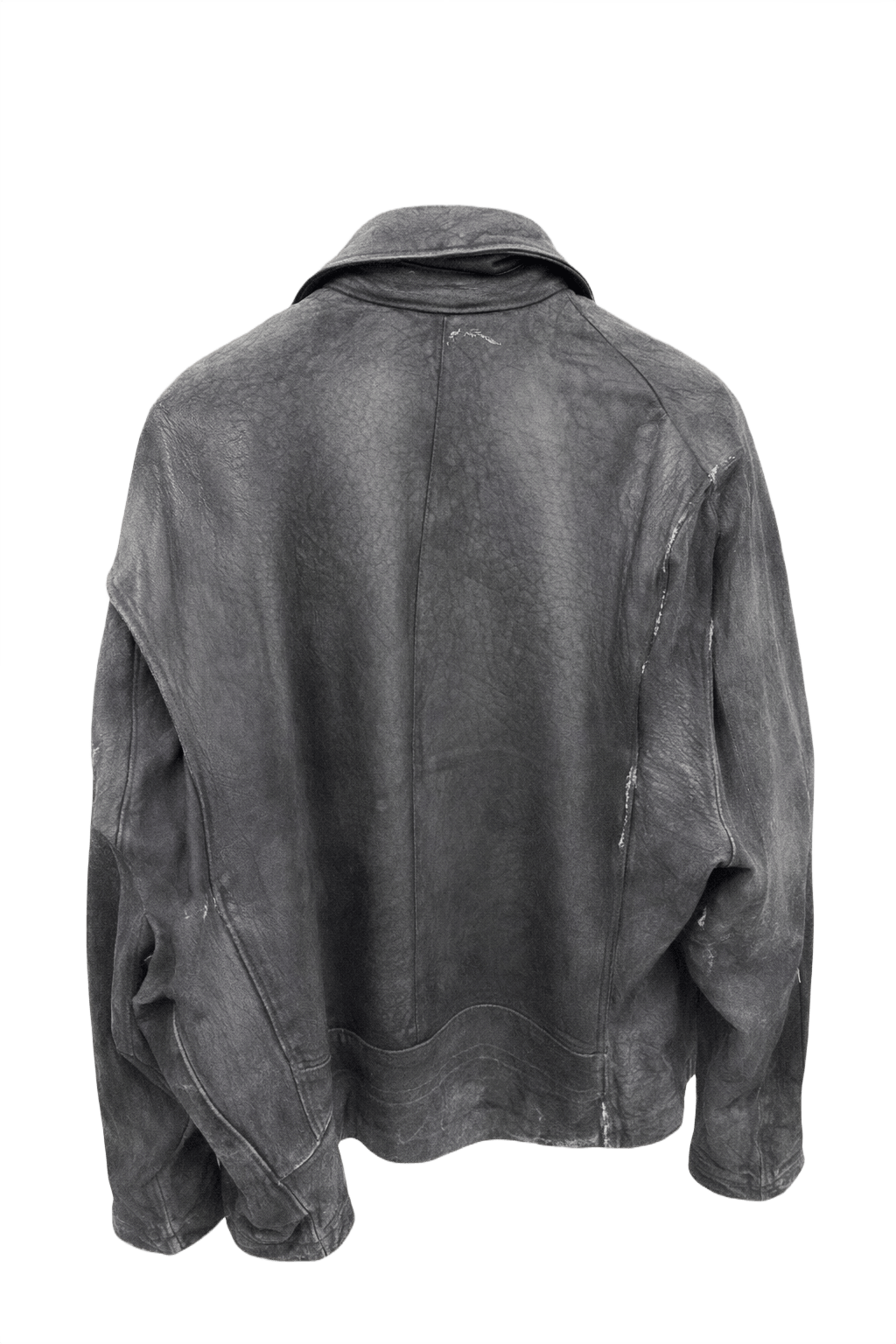 90s Black Distressed Leather Jacket - Back View