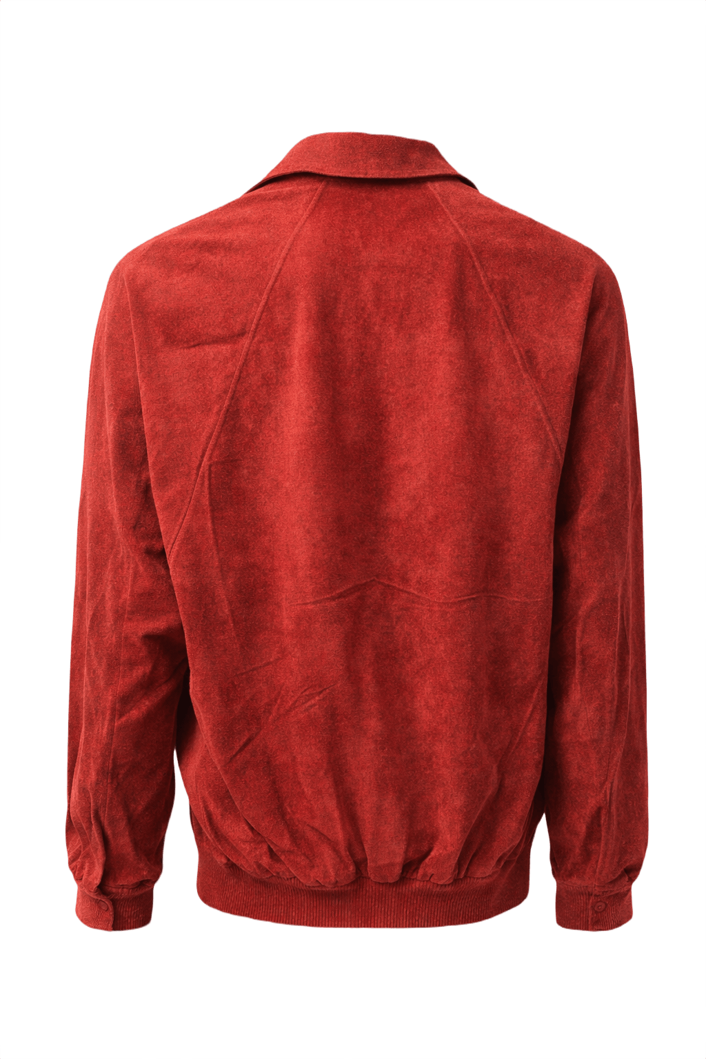 80s Deep Red Polyester Velour Jacket - Back View