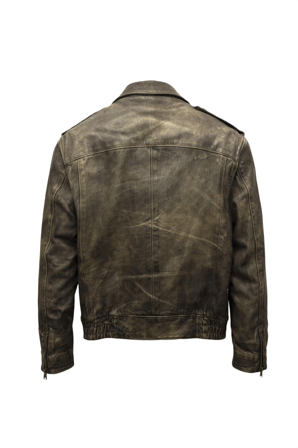 Unknown Distressed Black Leather Jacket - Back View