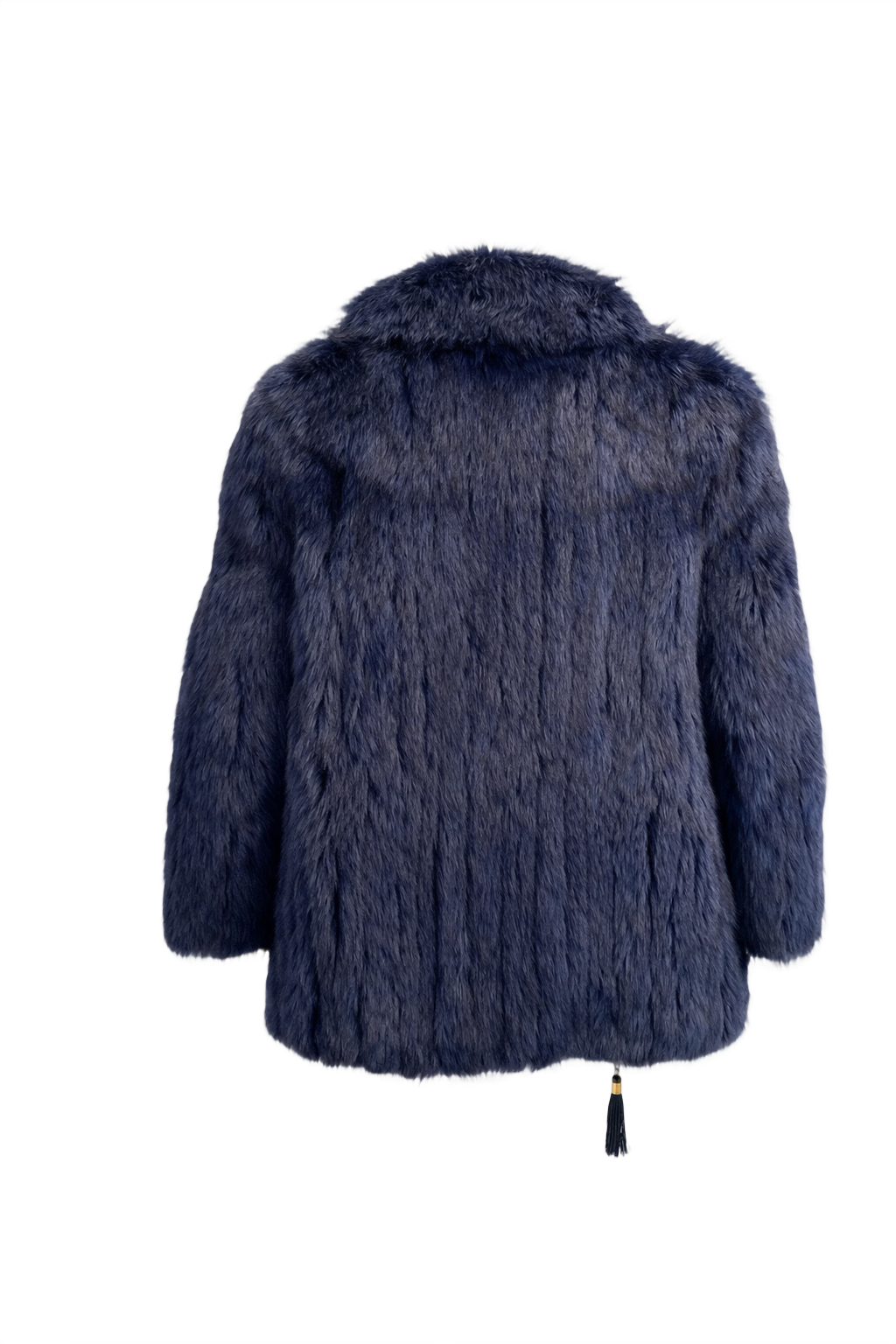 1990s Navy Blue Faux Fur Fur Coat - Back View