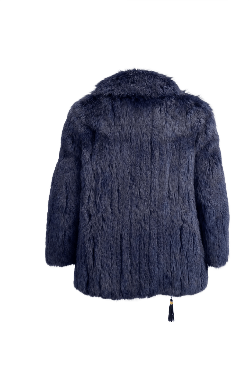 1990s Navy Blue Faux Fur Fur Coat - Back View