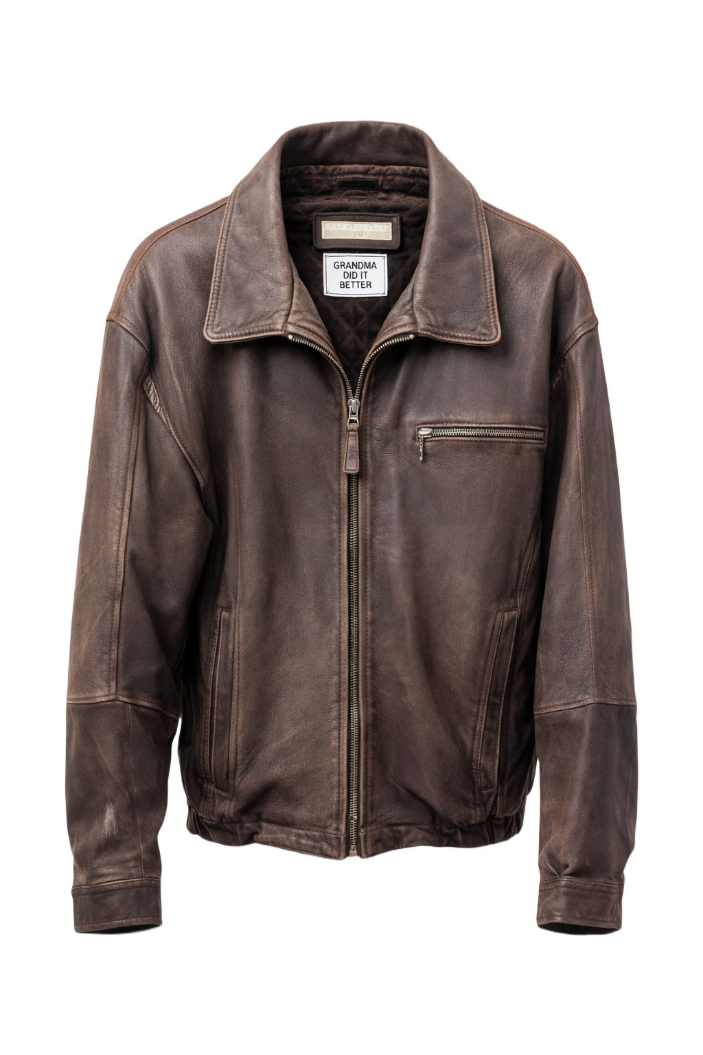 1990s Dark Brown Leather Jacket - Front View