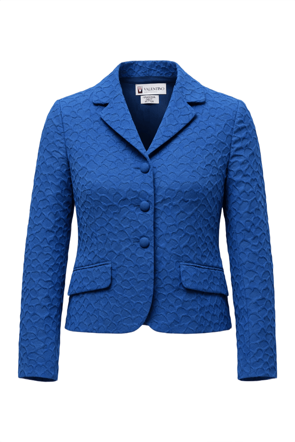 1990s Royal Blue Textured Blazer - Front View