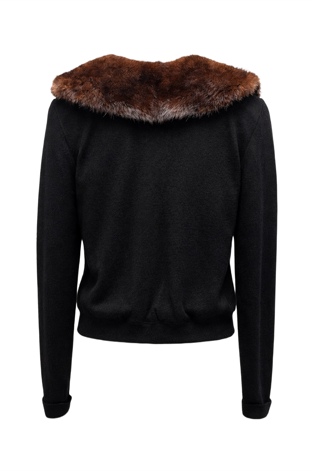 1950s Black Wool Cardigan with Fur Collar - Back View