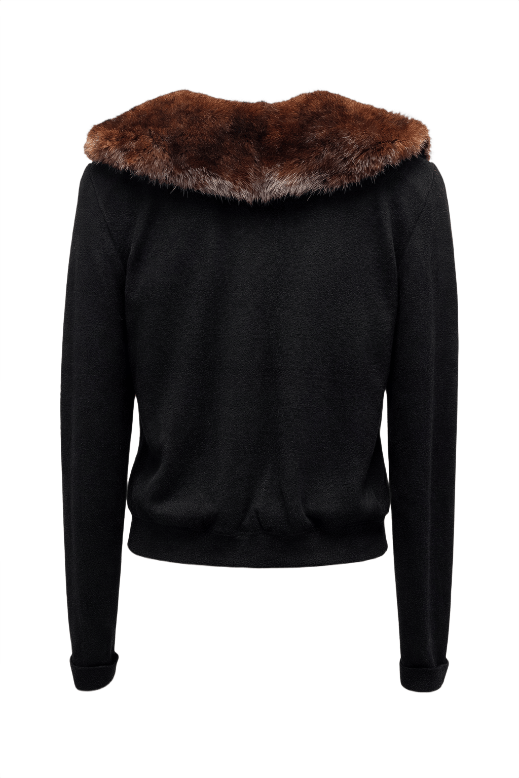 1950s Black Wool Cardigan with Fur Collar - Back View
