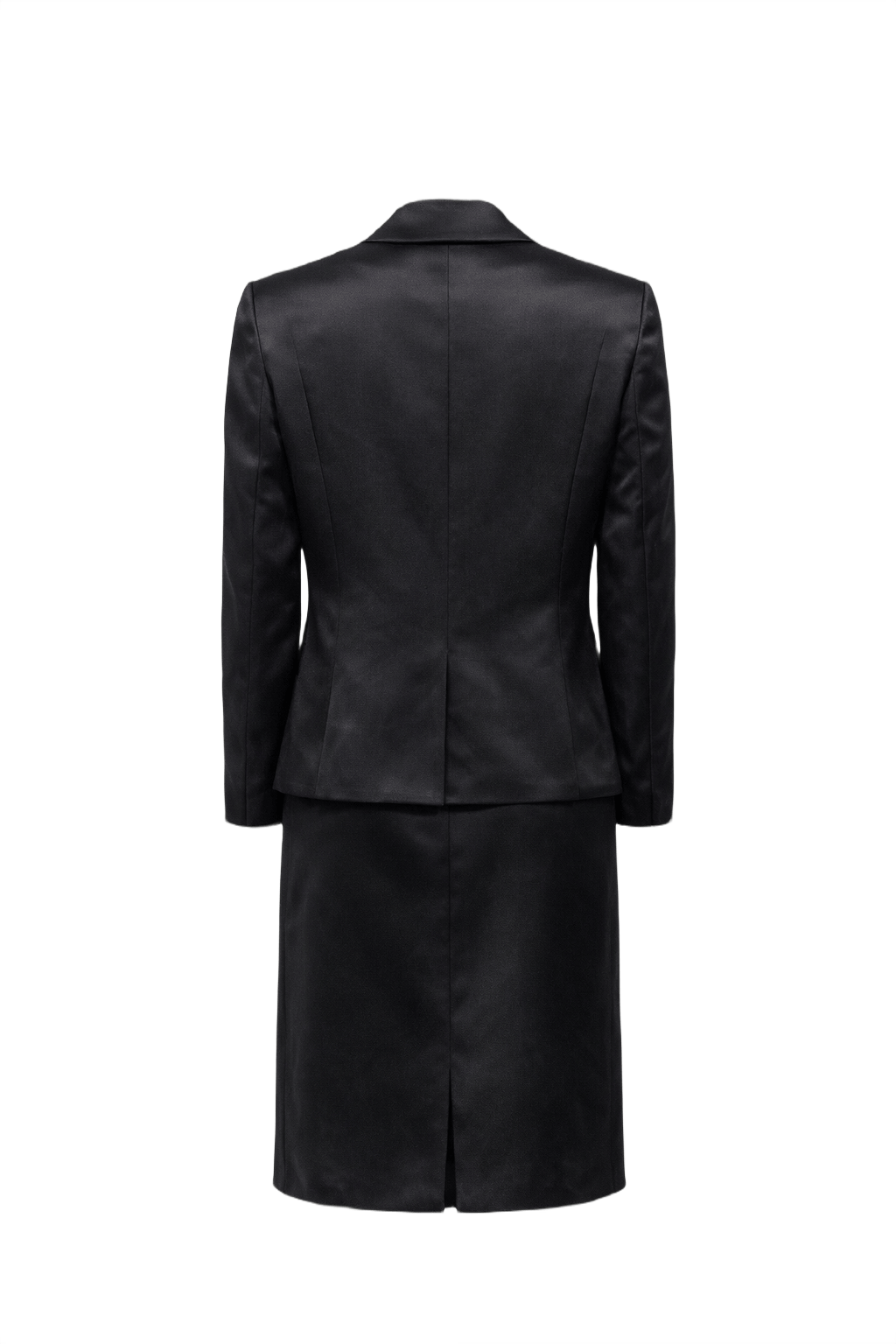 1990s Black Satin Skirt Suit - Back View