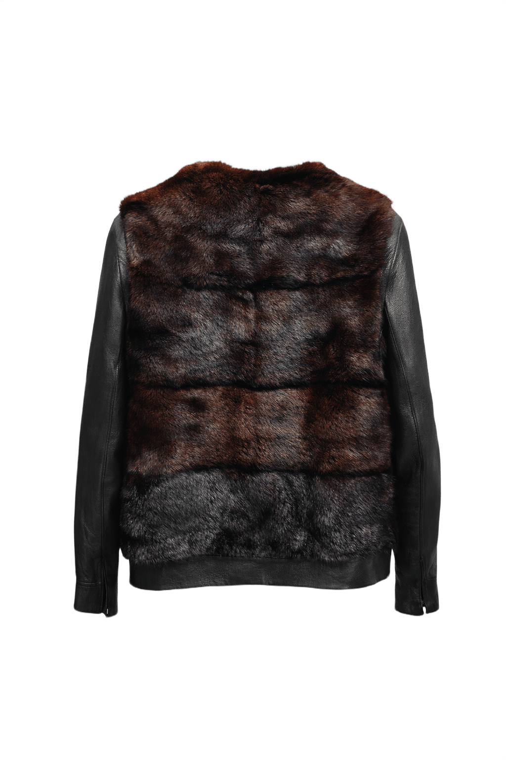 1990s Dark Brown Fur & Leather Jacket - Back View
