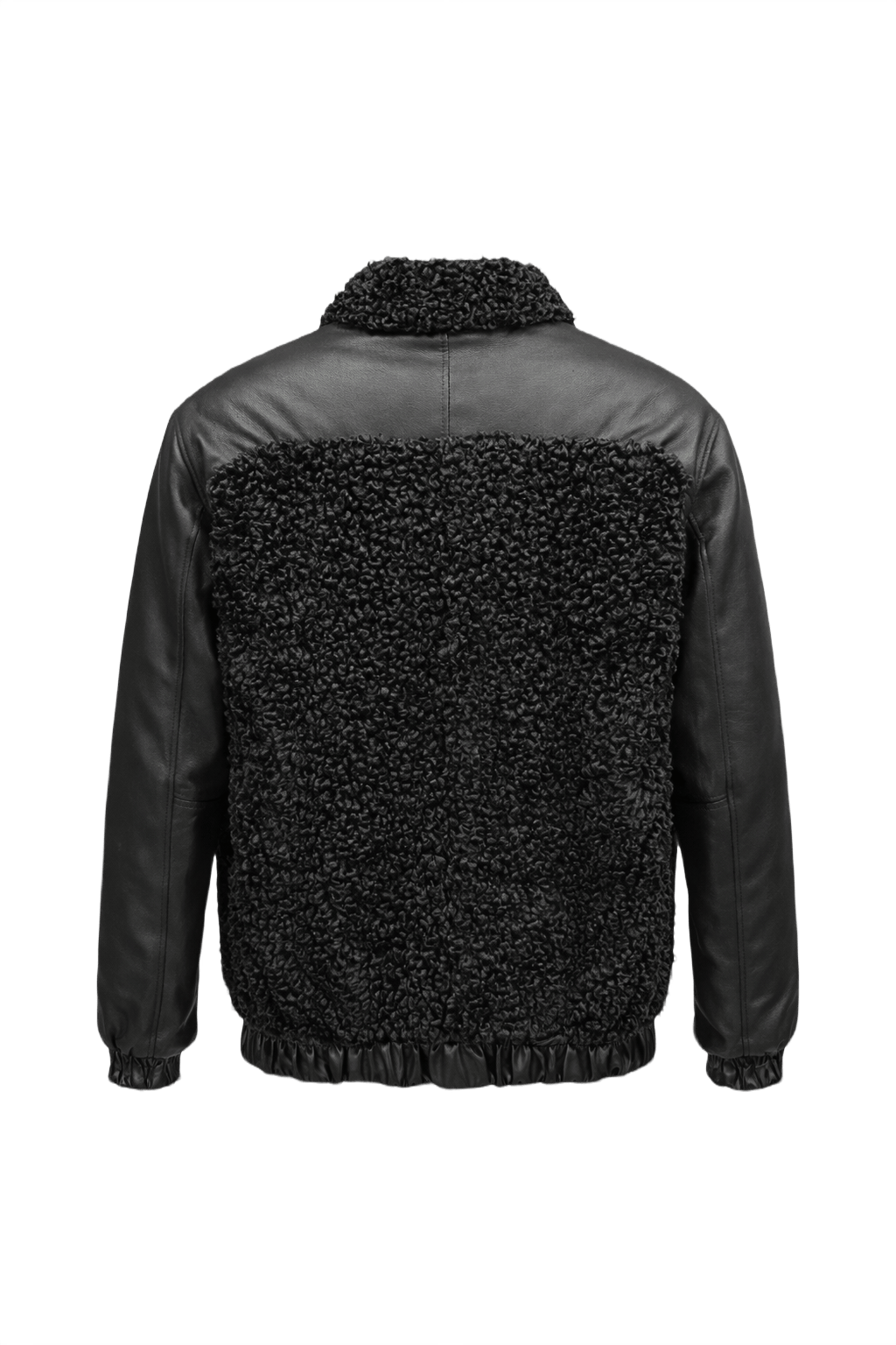 1980s Black Fur and Leather Jacket - Back View