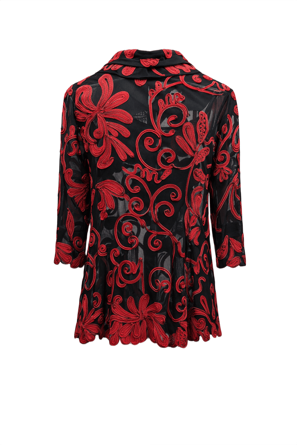1970s Black Mesh Floral Jacket - Back View