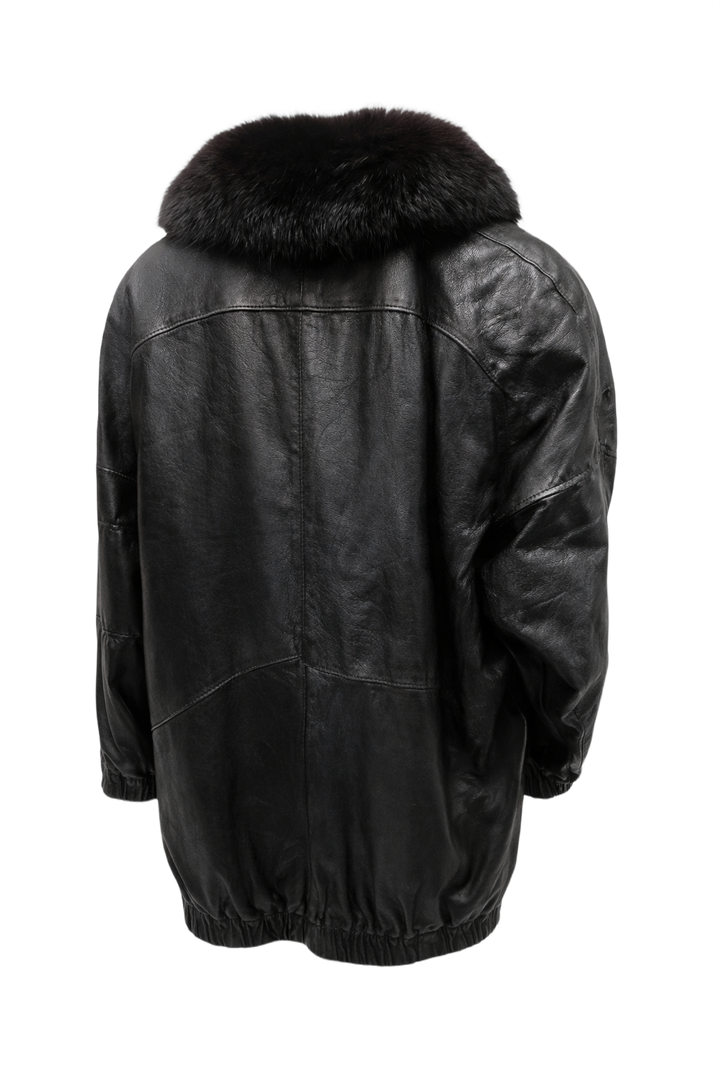 1990s Black Leather Fur Coat - Back View
