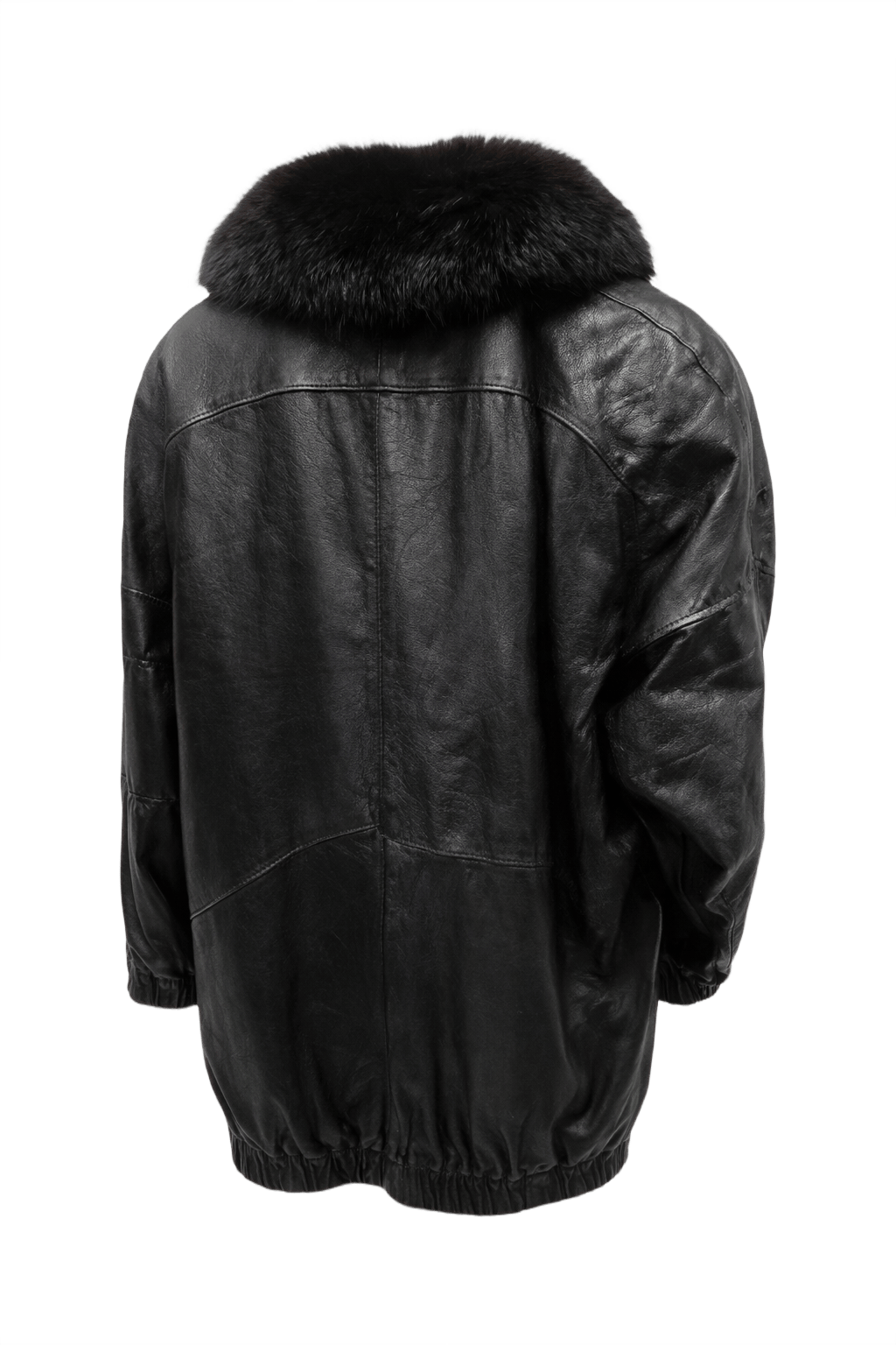 1990s Black Leather Fur Coat - Back View