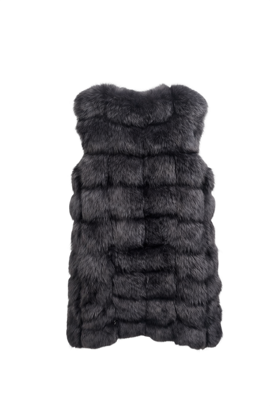 1990s Charcoal Grey Fur Coat - Back View