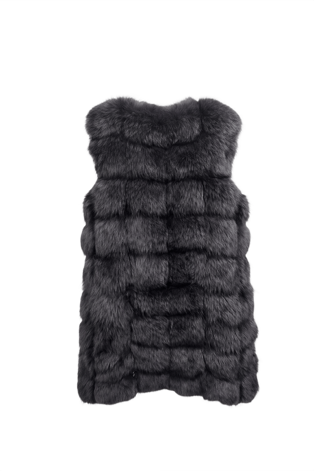 1990s Charcoal Grey Fur Coat - Back View
