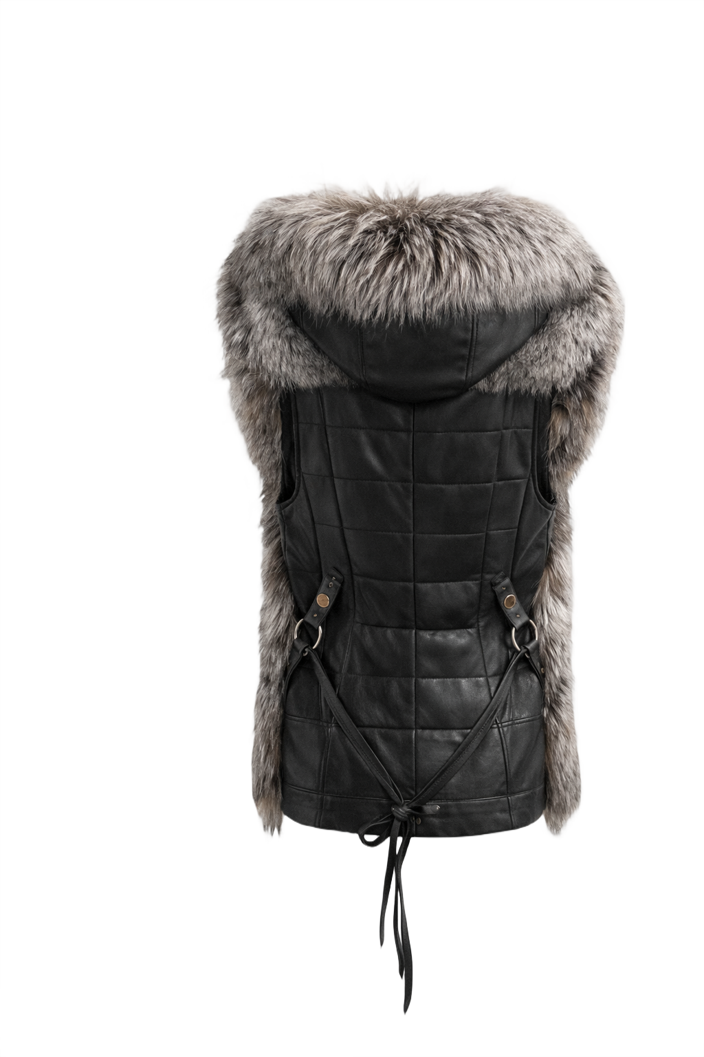 1990s Black Faux Fur Vest - Back View