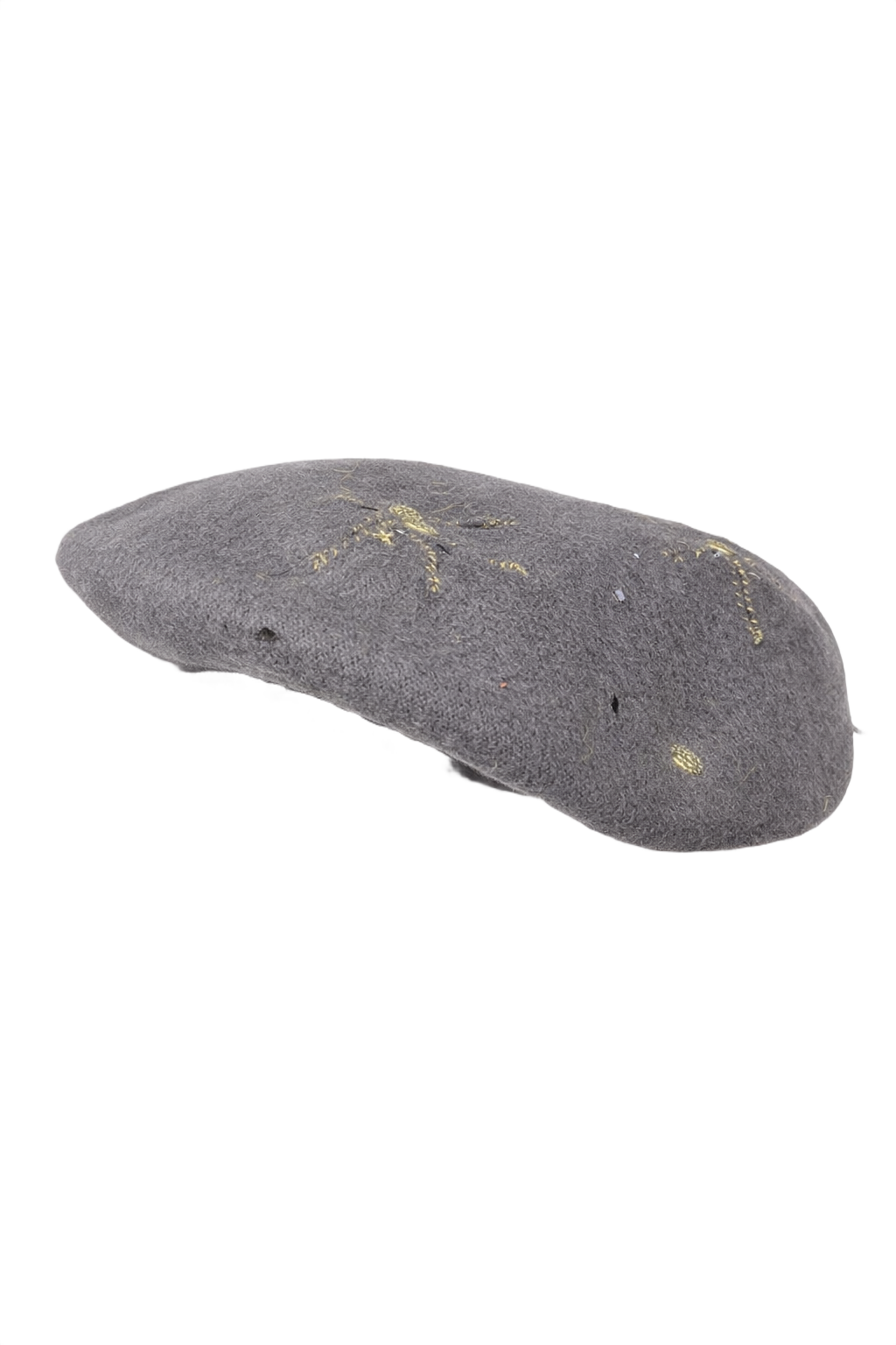 1980s Grey Felt Hat with Gold Embroidery - Front View