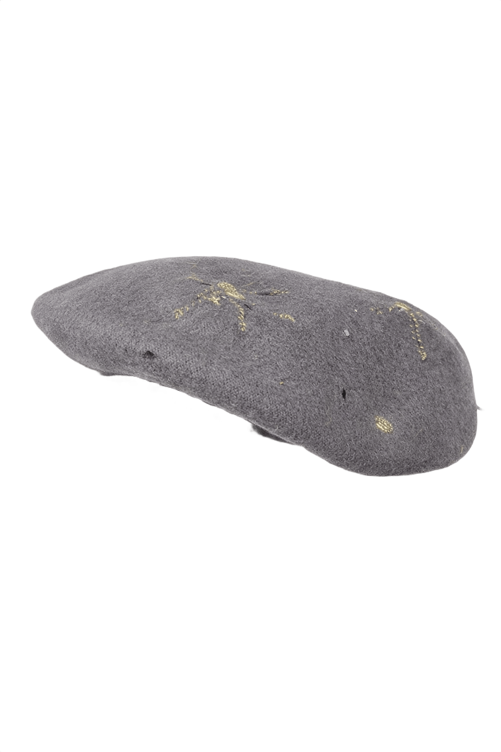 1980s Grey Felt Hat with Gold Embroidery - Front View