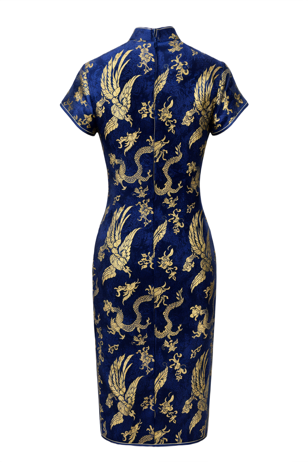 1970s Royal Blue Synthetic Cheongsam - Back View