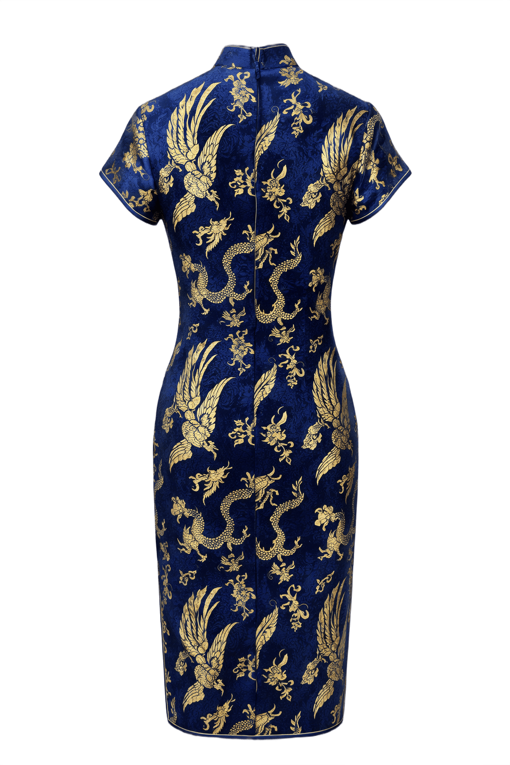 1970s Royal Blue Synthetic Cheongsam - Back View