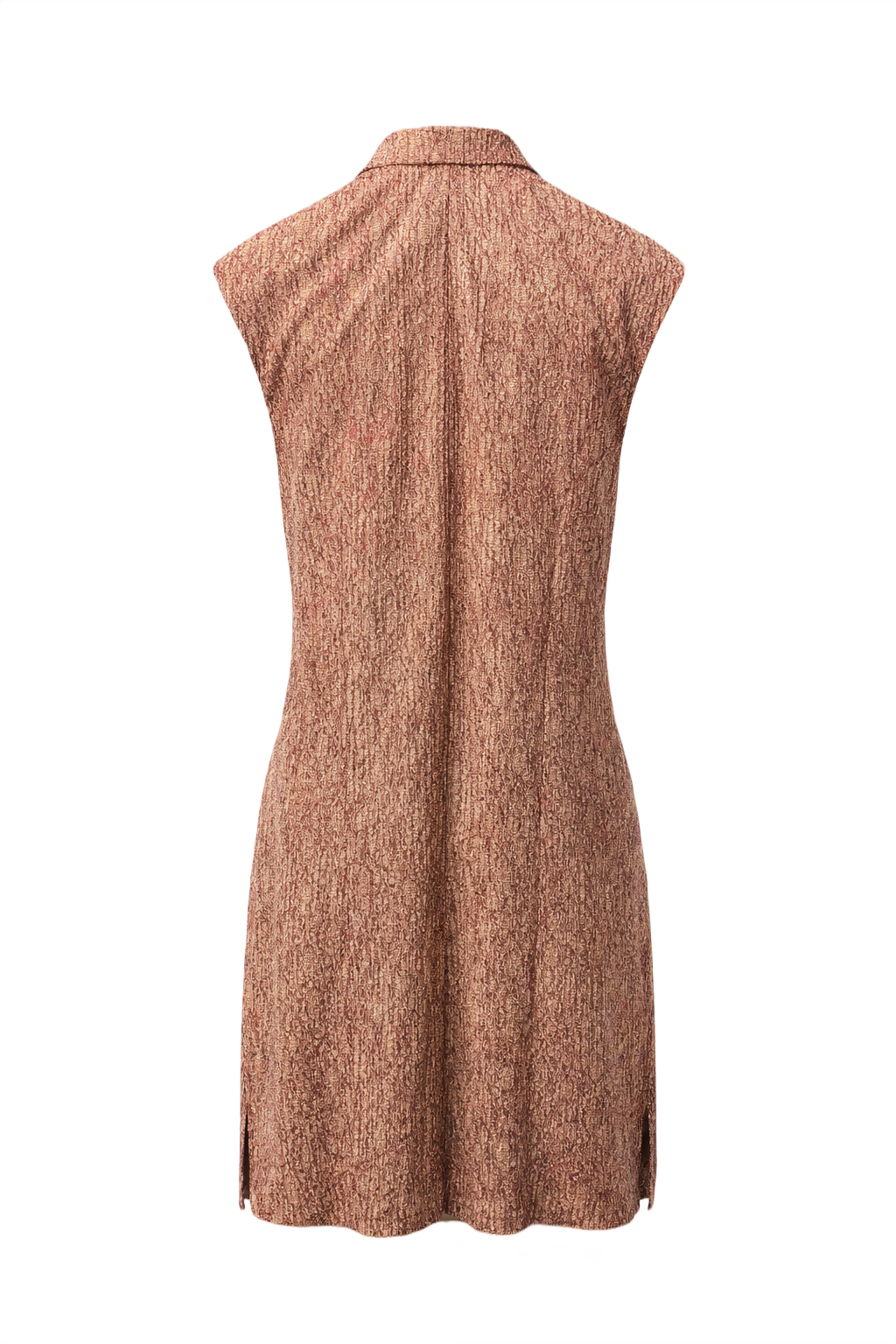 1970s Rust Red Textured Polyester Dress - Back View