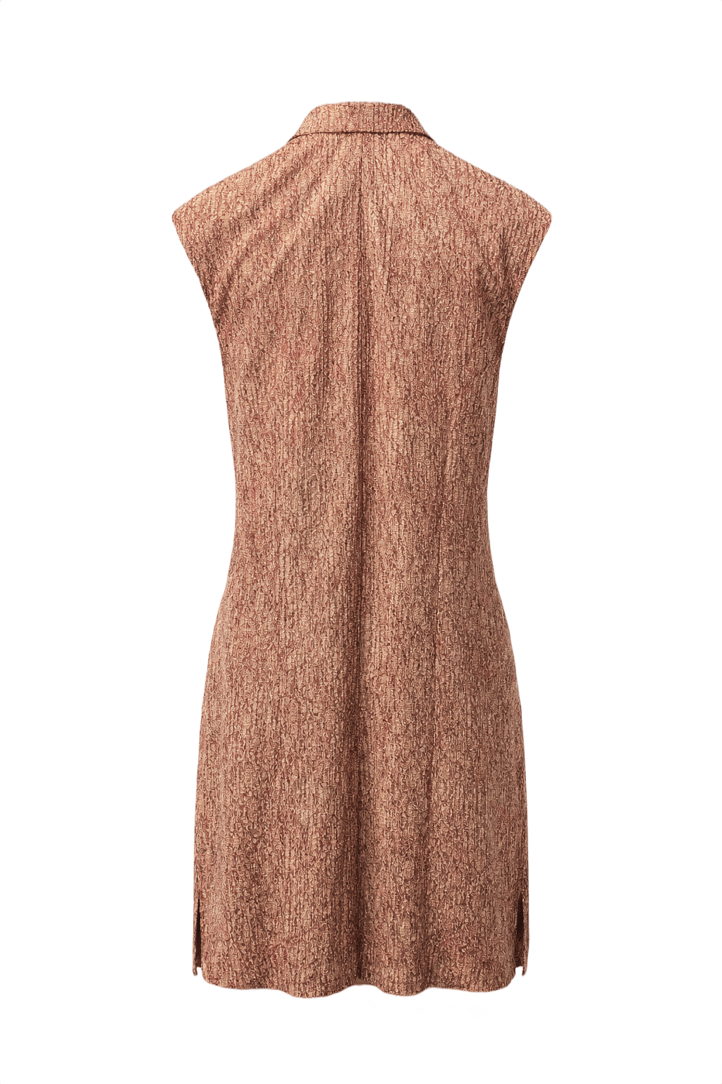 1970s Rust Red Textured Polyester Dress - Back View