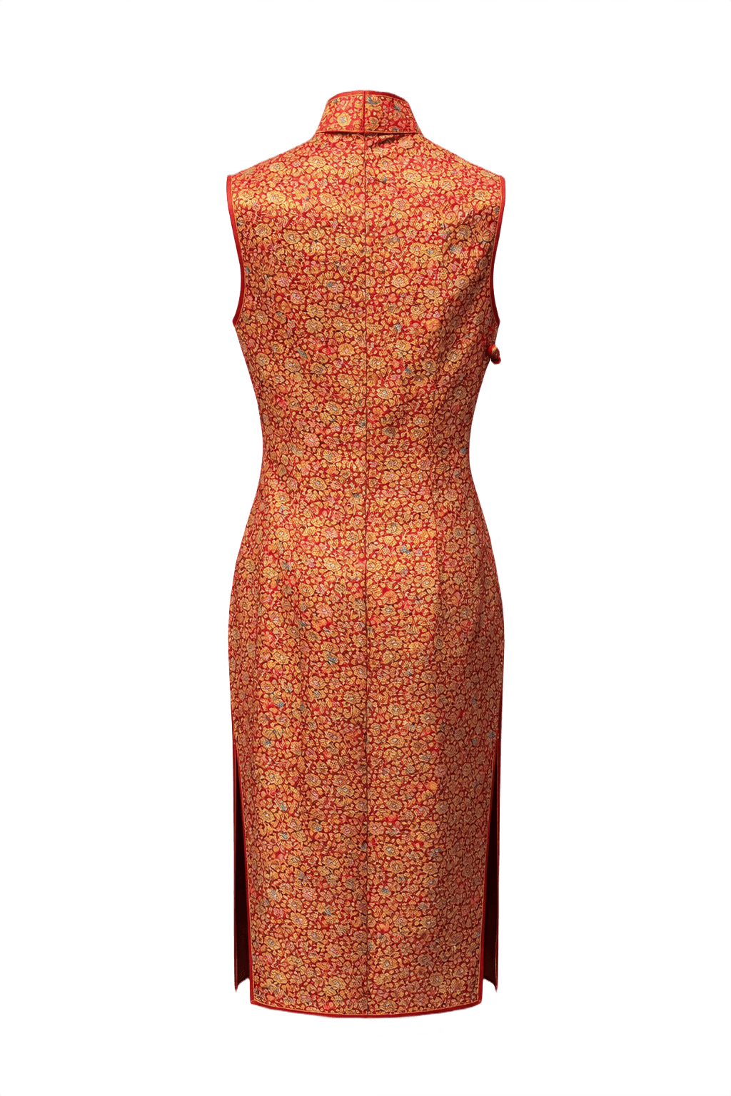 1970s Red Brocade Cheongsam Dress - Back View