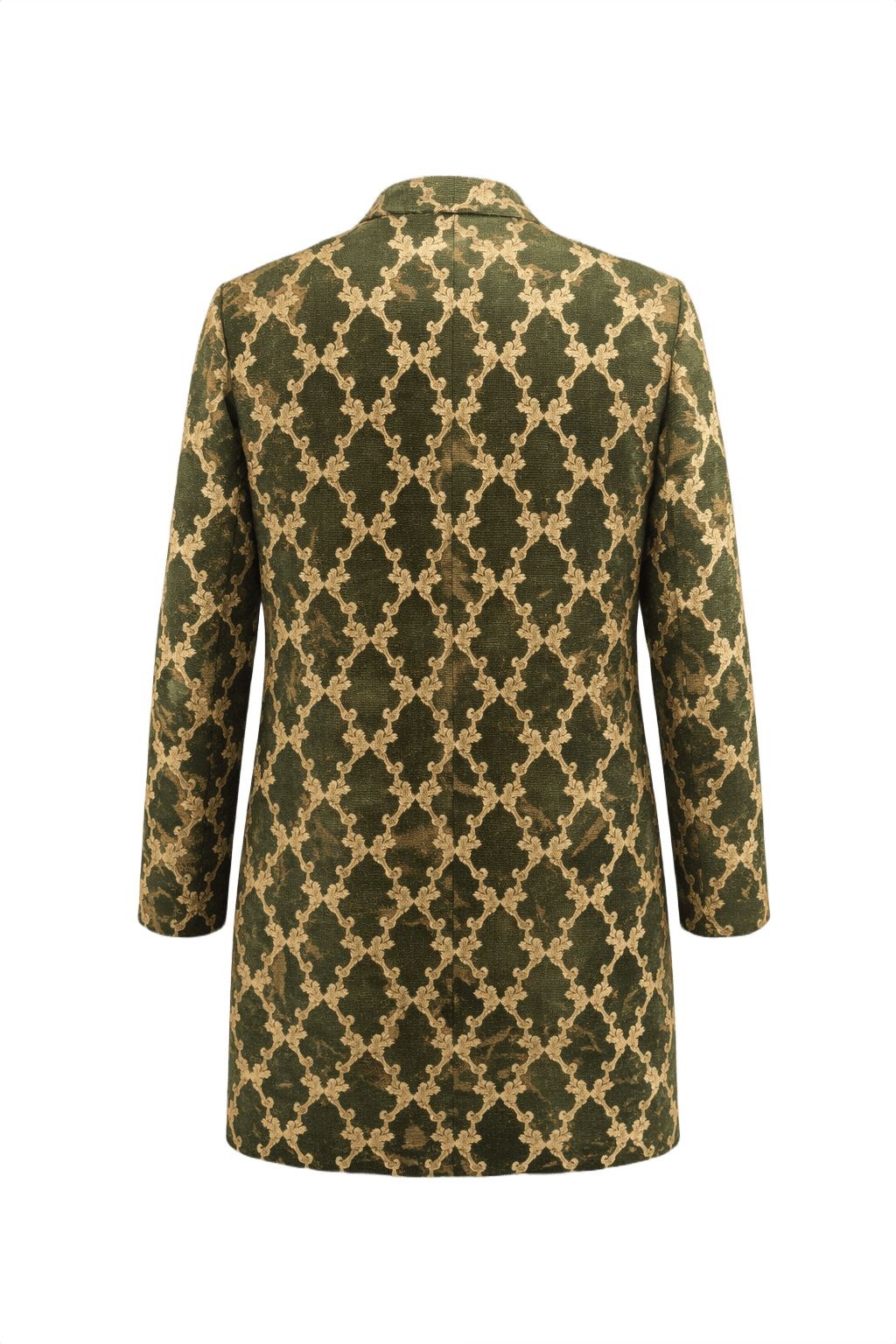 1980s Green Gold Brocade Coat - Back View