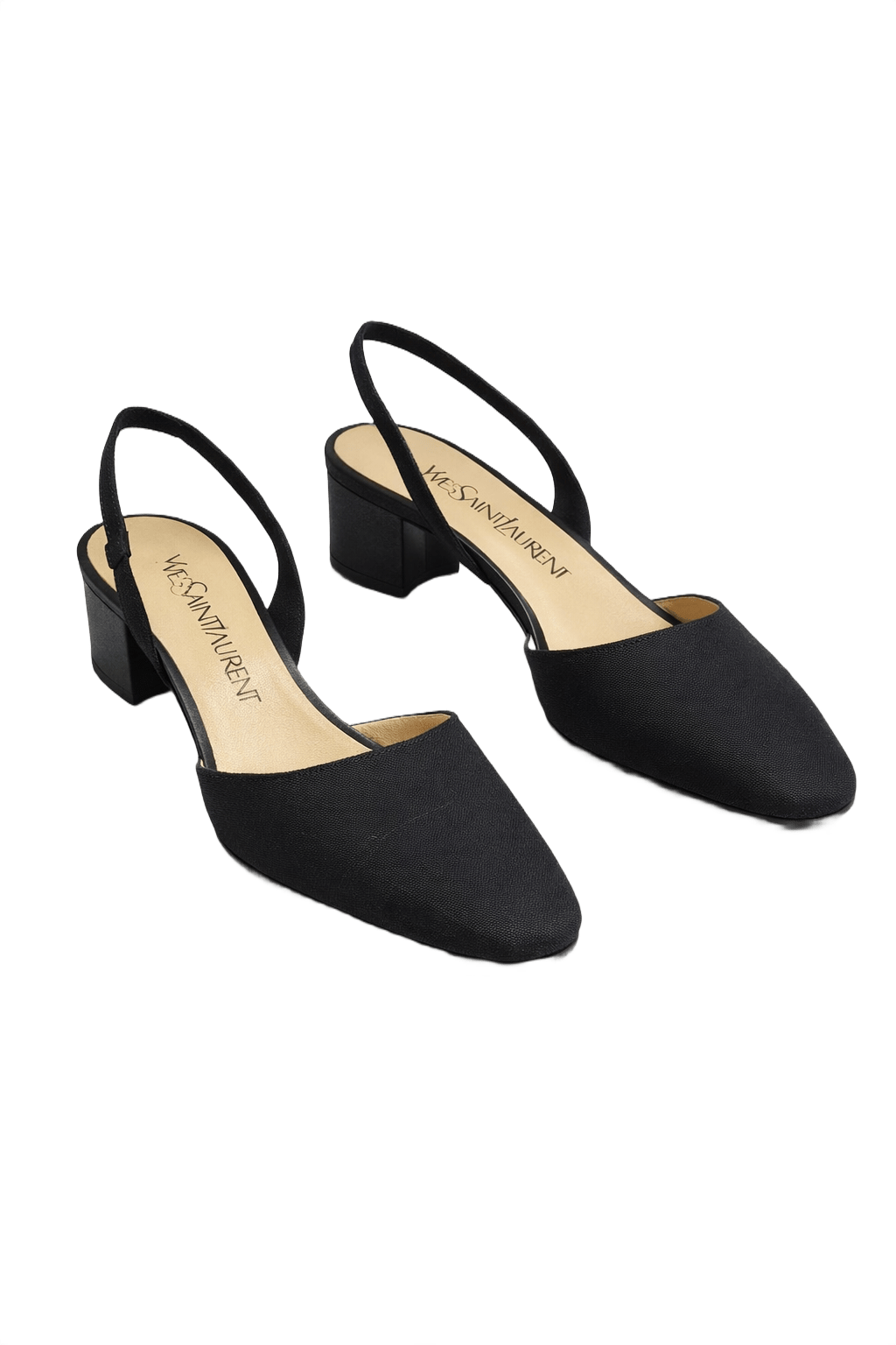 1990s Black Fabric Slingback Shoes - Front View