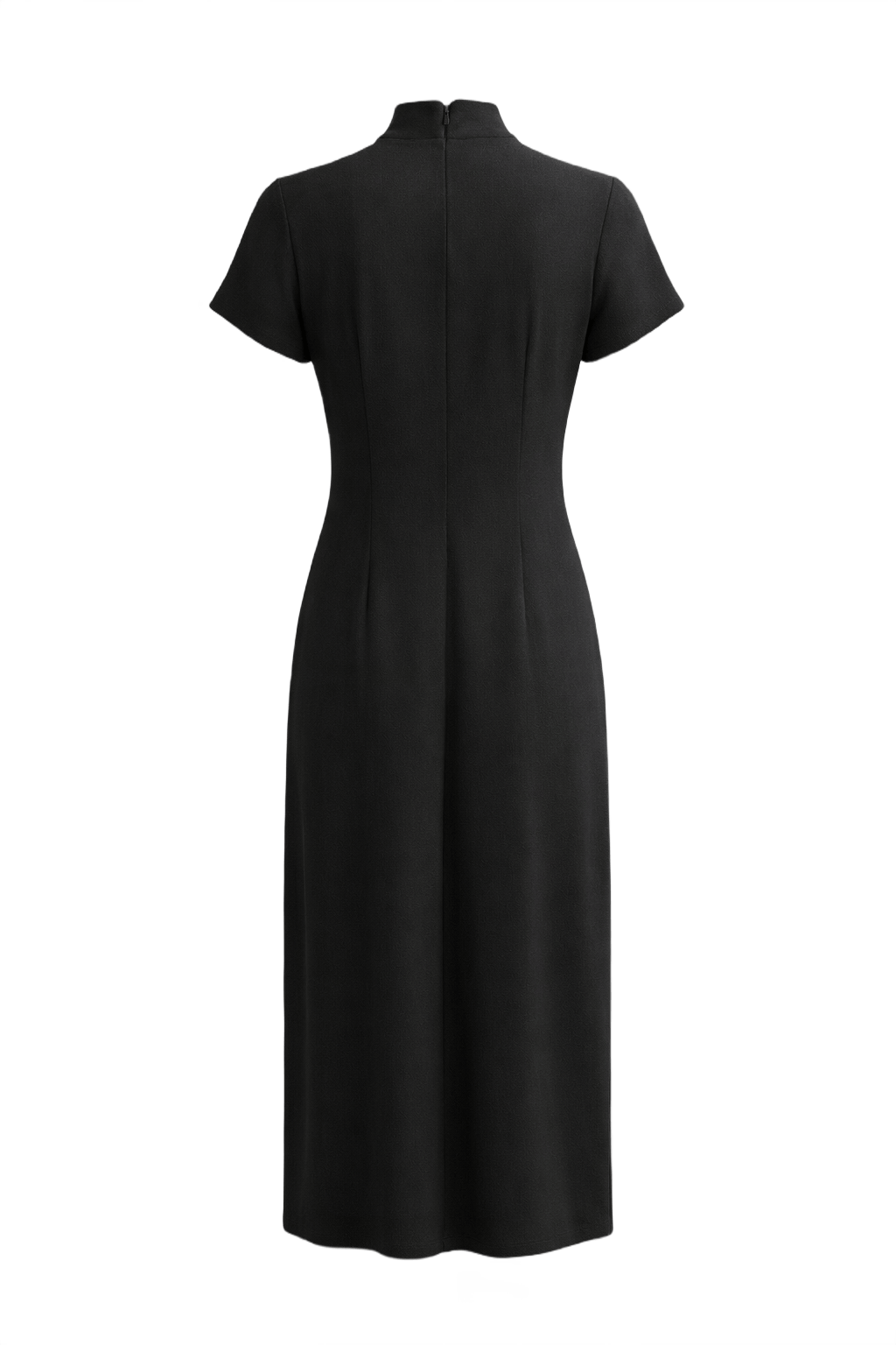 1990s Black Polyester Midi Dress - Back View