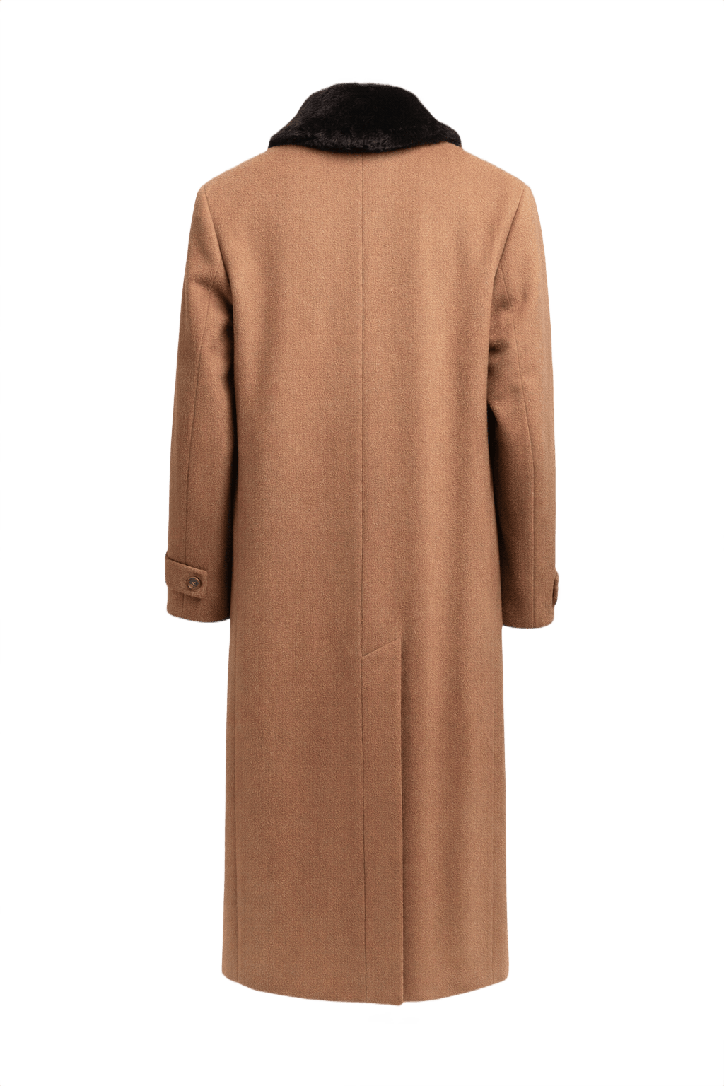 1970s Camel Wool Coat with Fur Collar - Back View