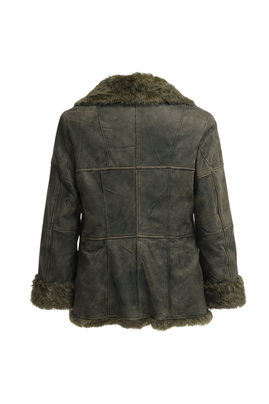 1990s Olive Green Faux Suede Jacket - Back View