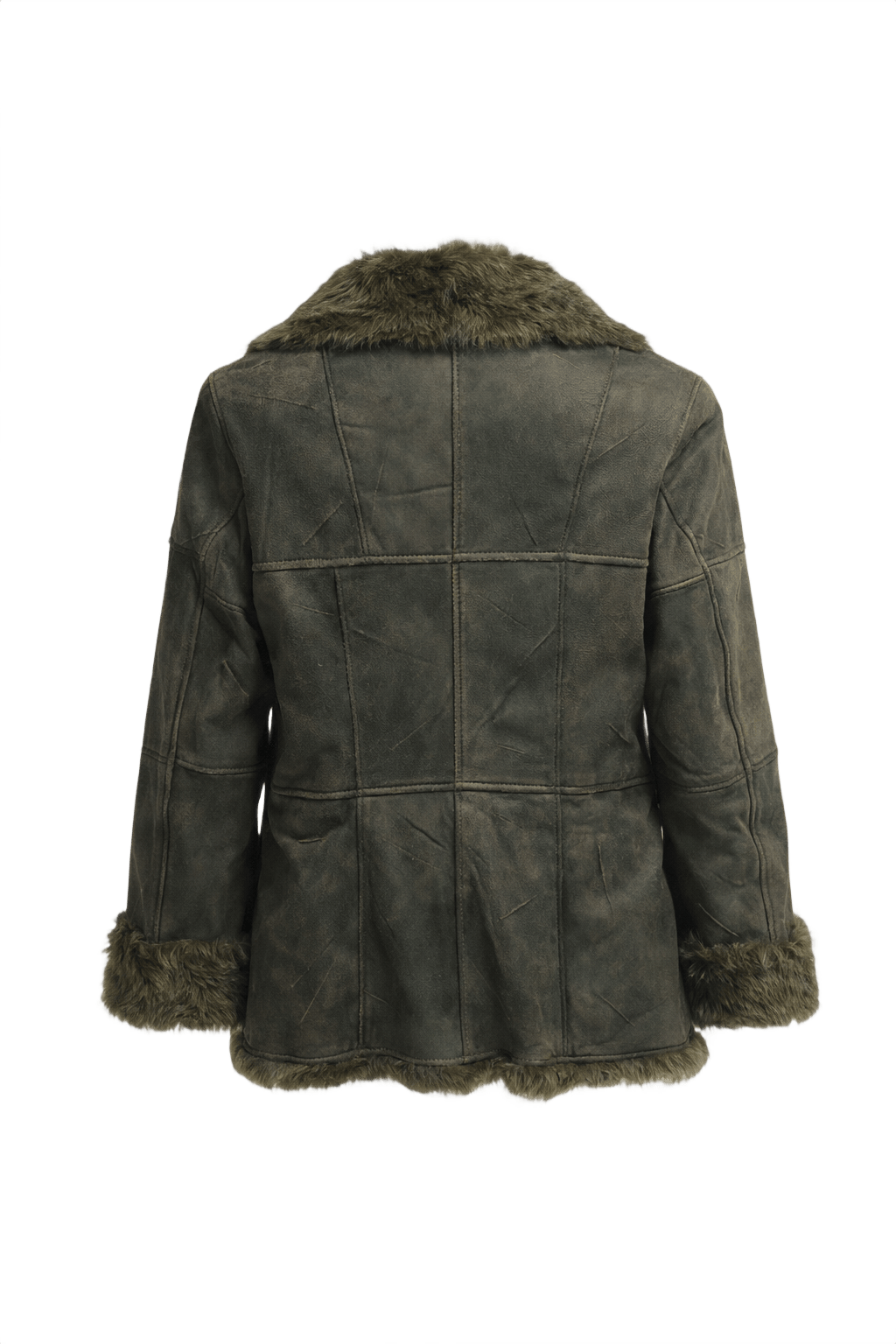 1990s Olive Green Faux Suede Jacket - Back View