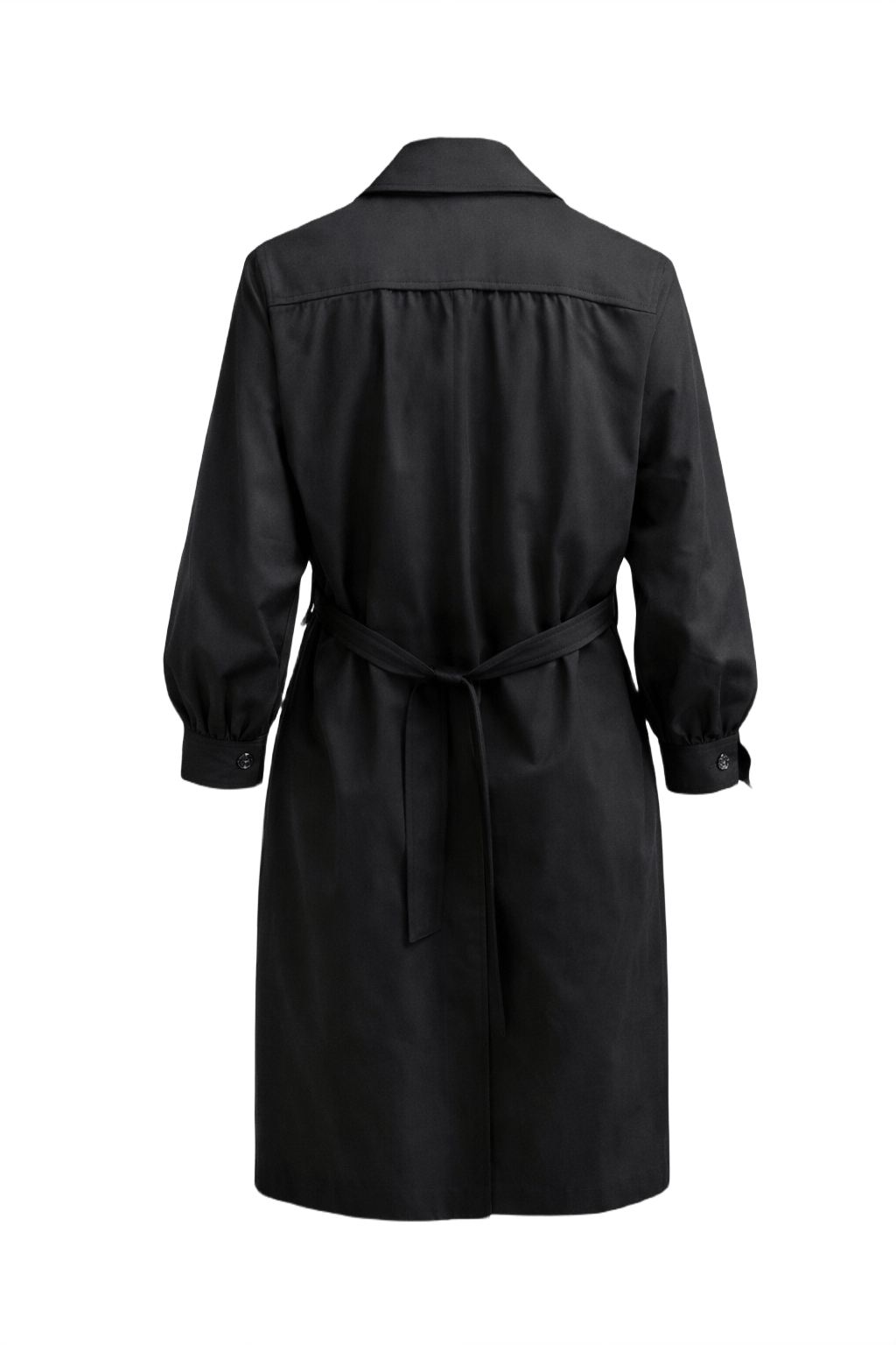 1980s Black Cotton Trench Coat - Back View