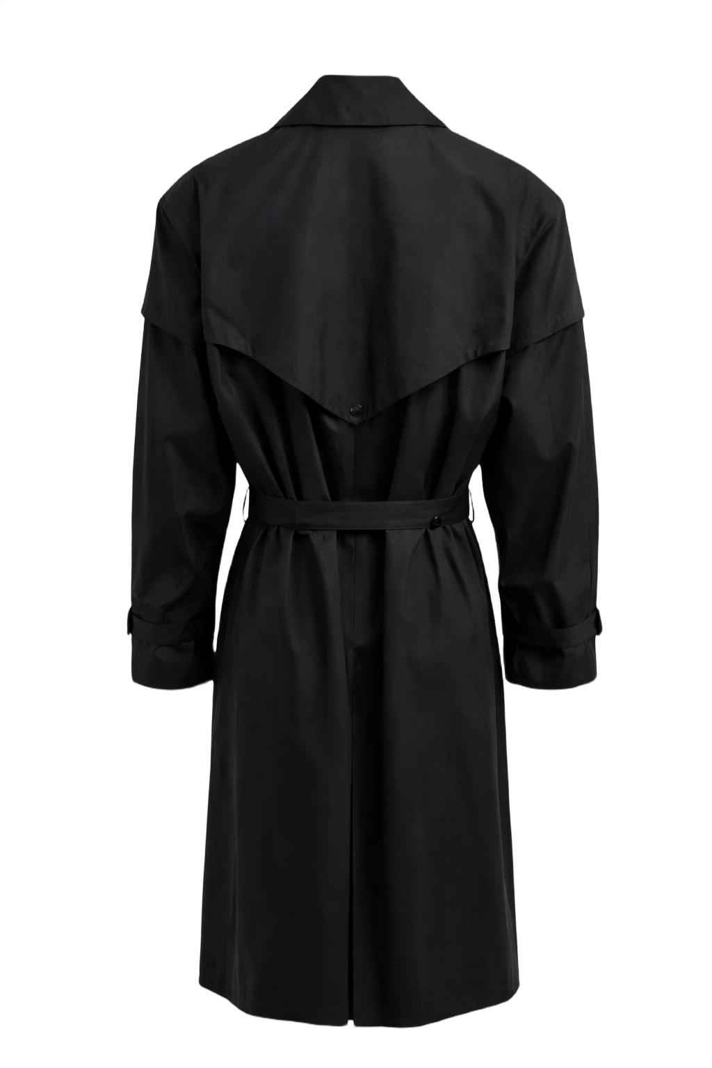 1980s Black Polyester Trench Coat - Back View