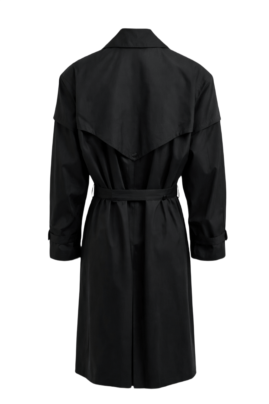 1980s Black Polyester Trench Coat - Back View