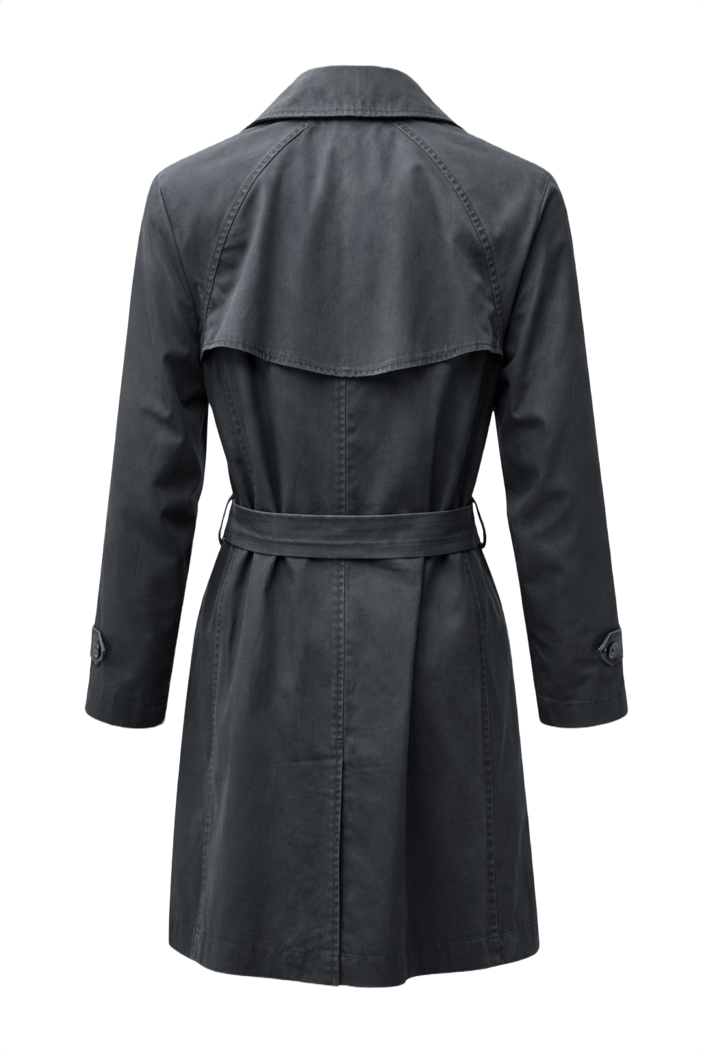 1990s Dark Grey Cotton Trench Coat - Back View