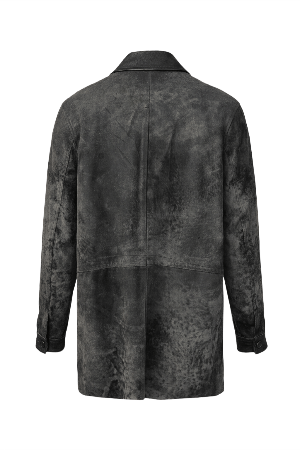 1990s Black Distressed Leather Coat - Back View