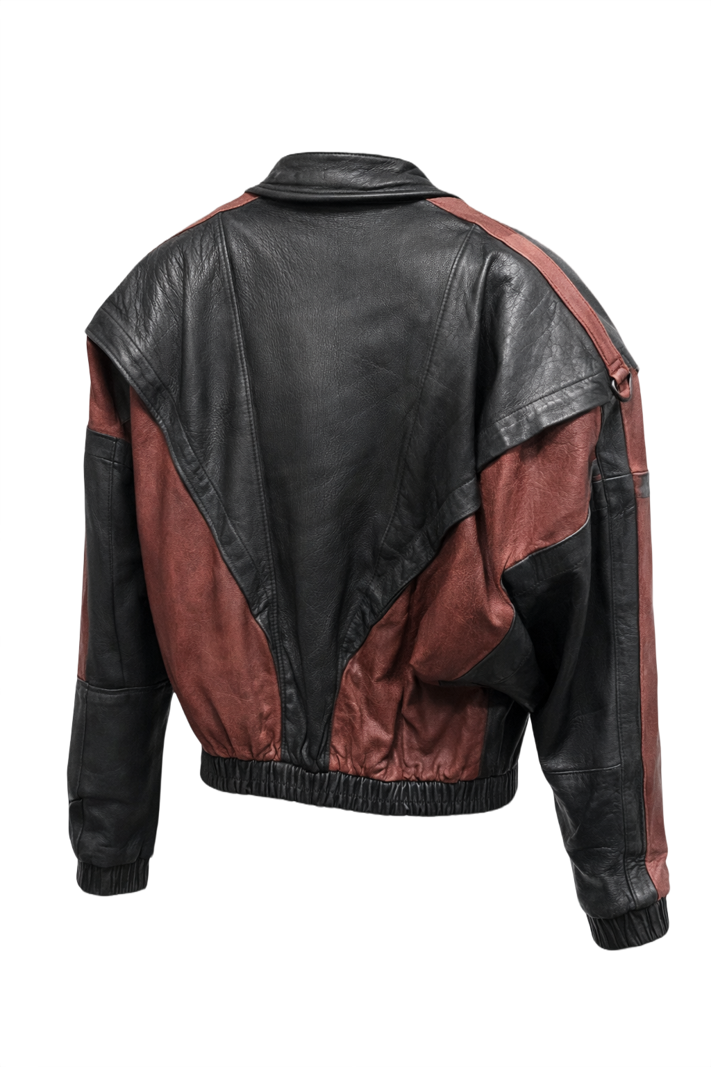 1990s Black Brown Leather Jacket - Back View