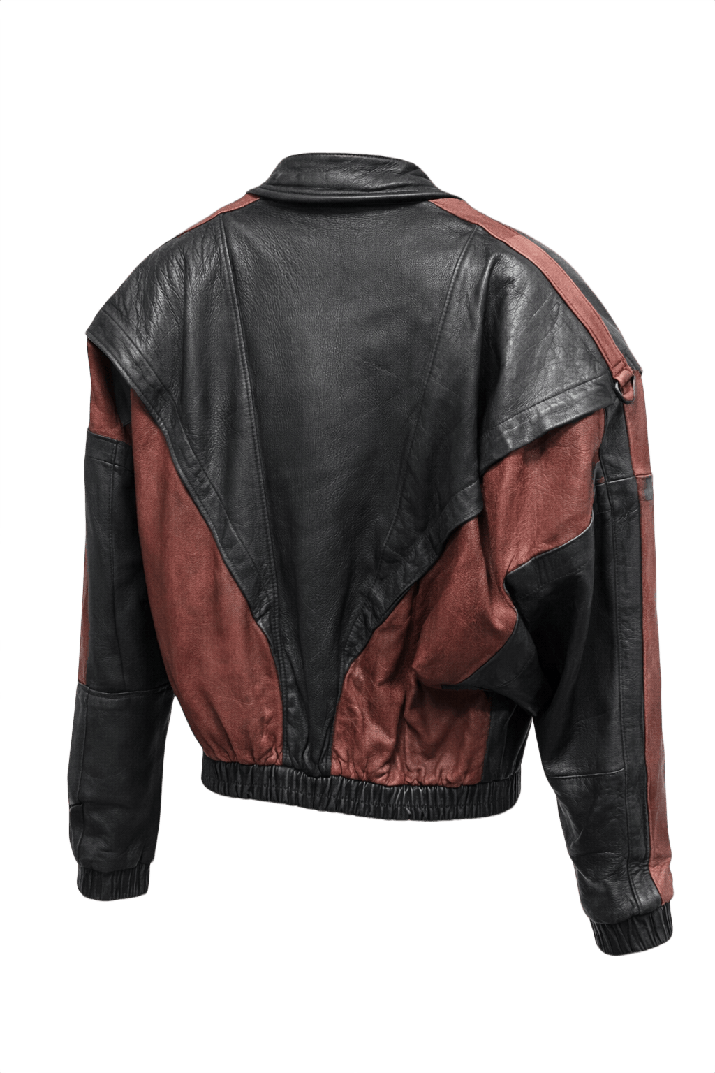 1990s Black Brown Leather Jacket - Back View