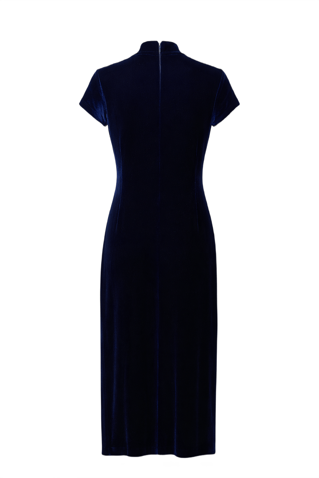 1990s Navy Blue Velvet Dress - Back View