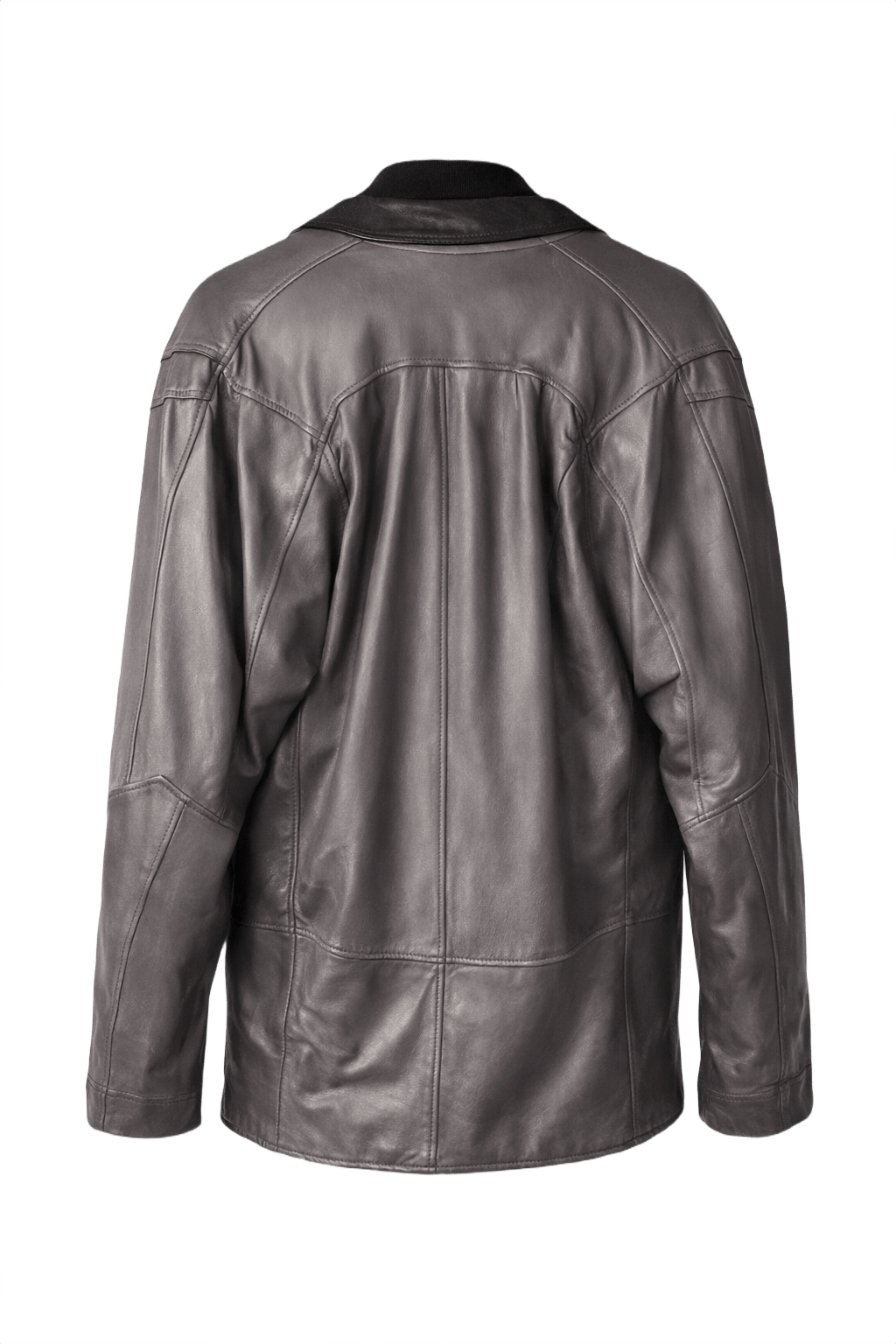 1980s Dark Grey Leather Jacket - Back View