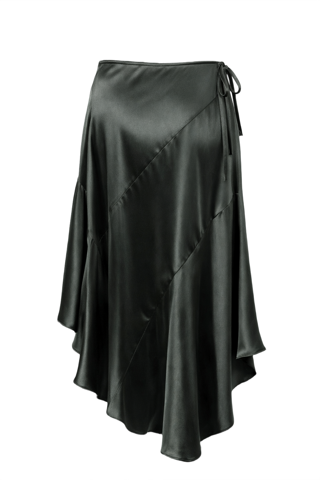 1990s Dark Green Satin Skirt - Back View