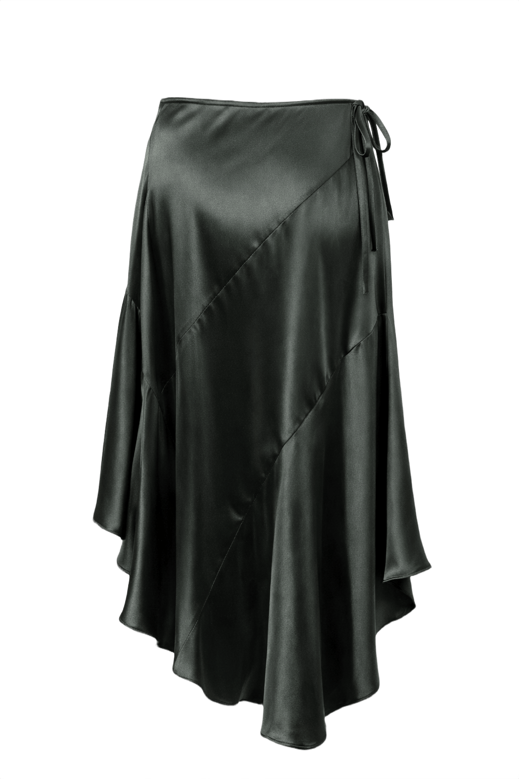 1990s Dark Green Satin Skirt - Back View