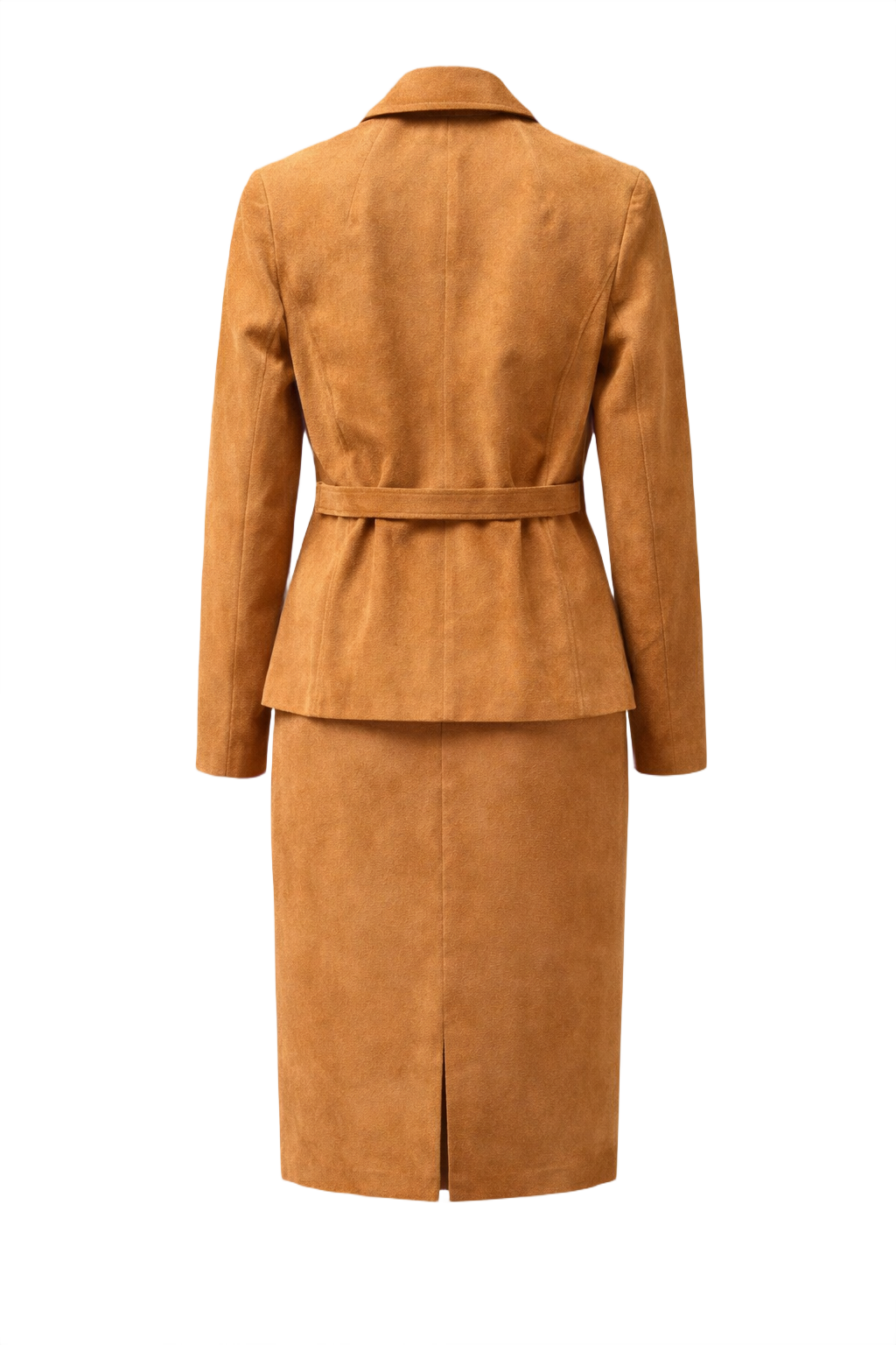 1960s Caramel Brown Suede Blazer and Skirt Set - Back View